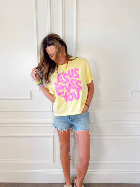 Poppy & Pine - Smiley Jesus Loves You Puff Cropped Tee