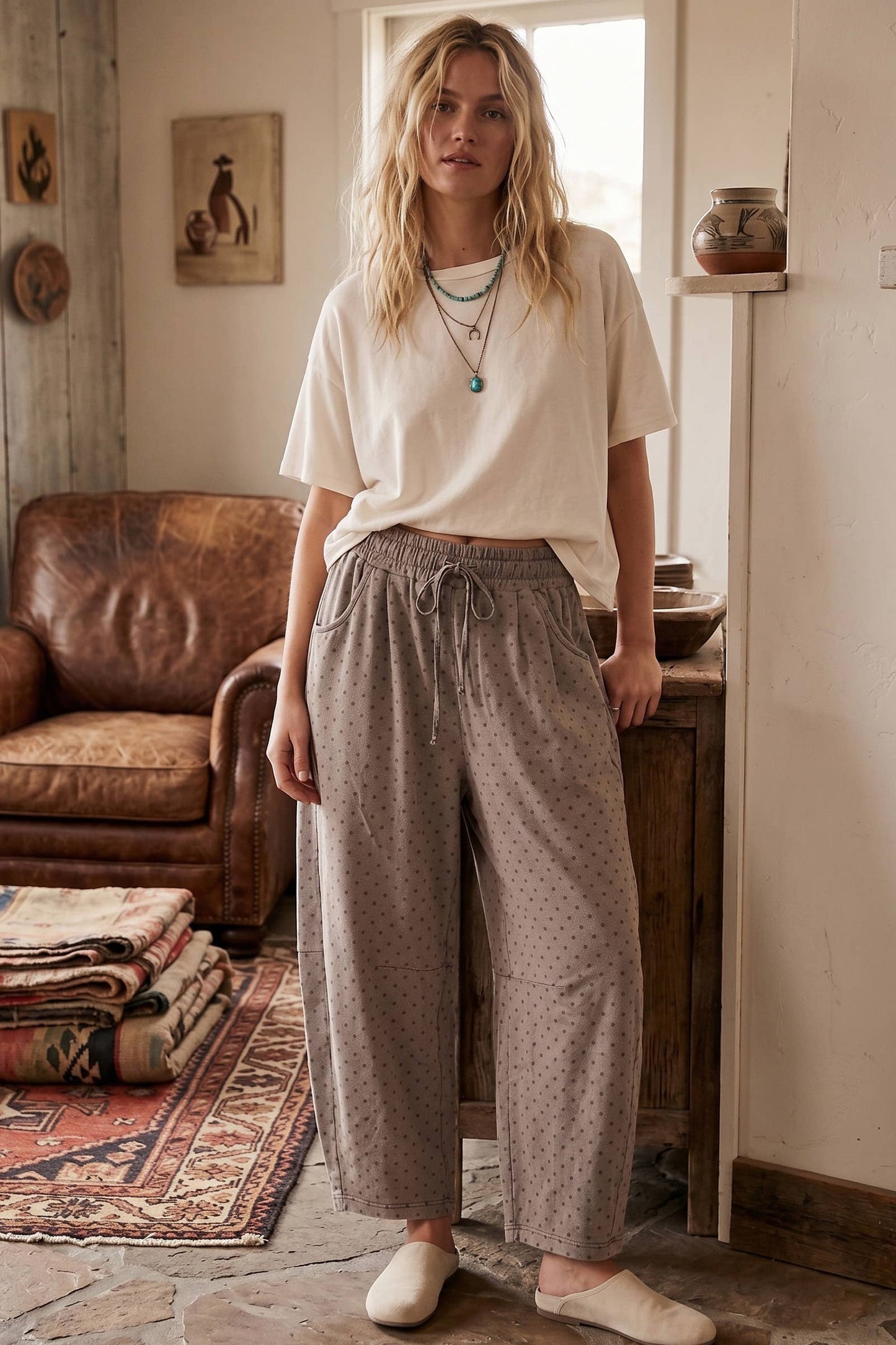 Sewn and Seen - Oversized Mineral Washed Scuba Barrel Lounge Pants: BLACKISH CHARCOAL / M