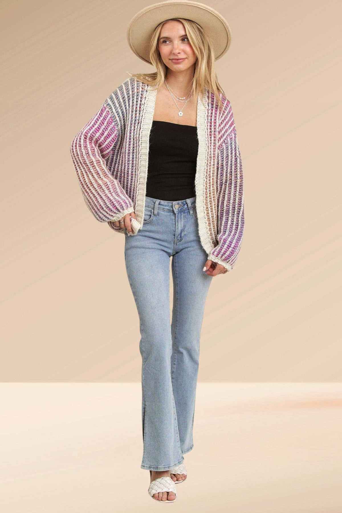 Madelyn - LESW3599- MULTI COLOR OMBRE SWEATER CARDIGAN