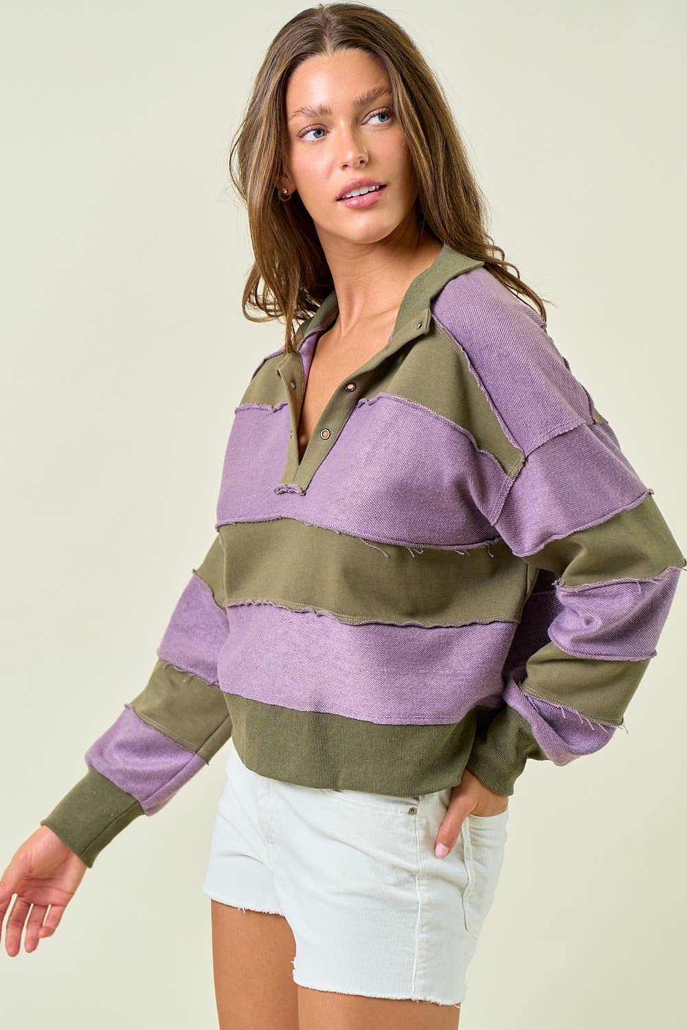 FRENCH TERRY OVER SIZED COLOR BLOCK TOP - 45158T