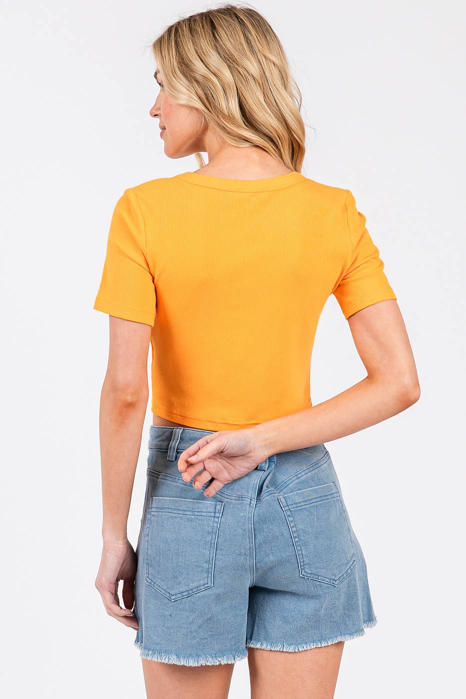 mittoshop - RIBBED ROUND NECK SHORT SLEEVE BASIC CROP TEE