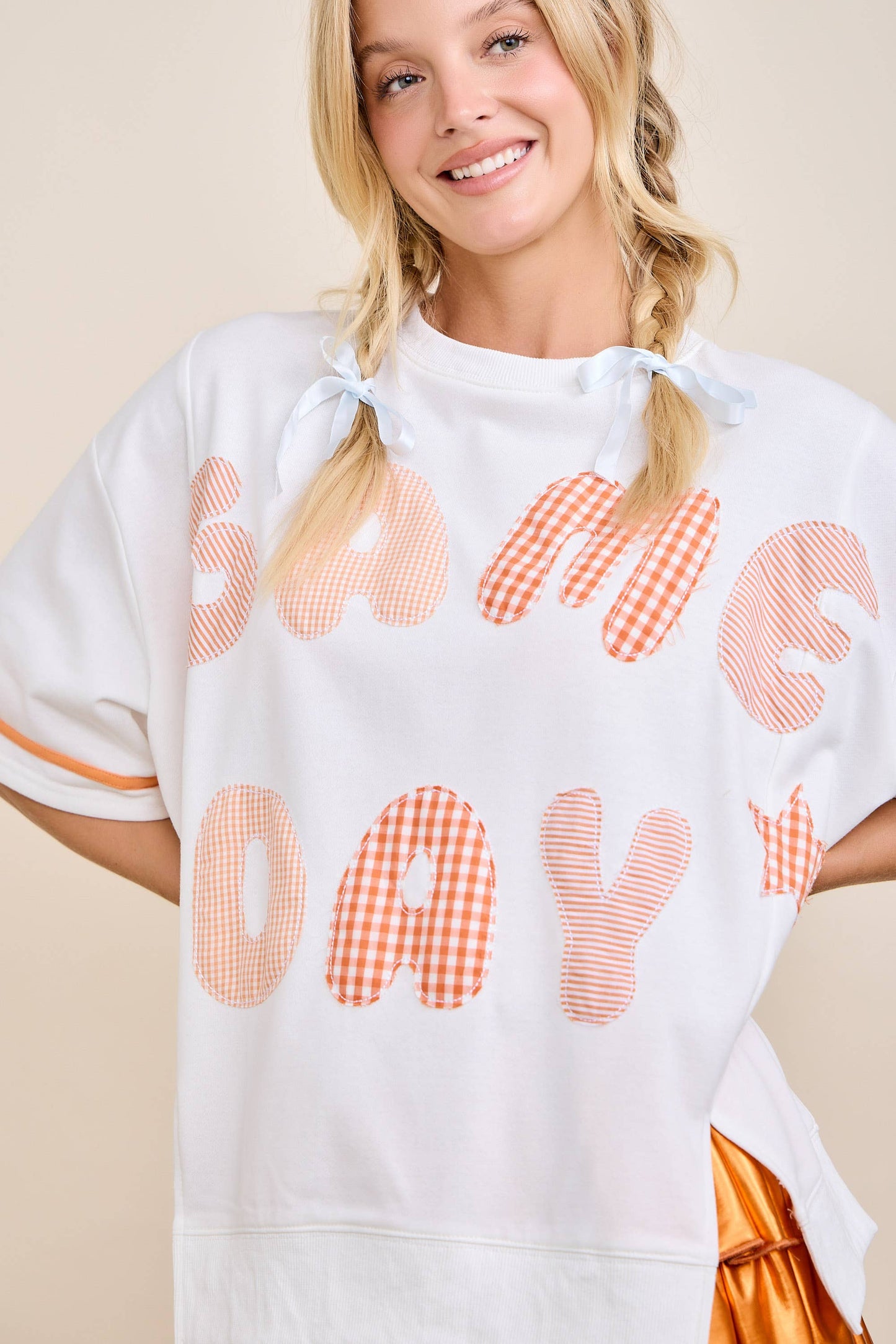 Main Strip - Game Day Patchwork Boxy Top – Ribbon Sleeve Western Style