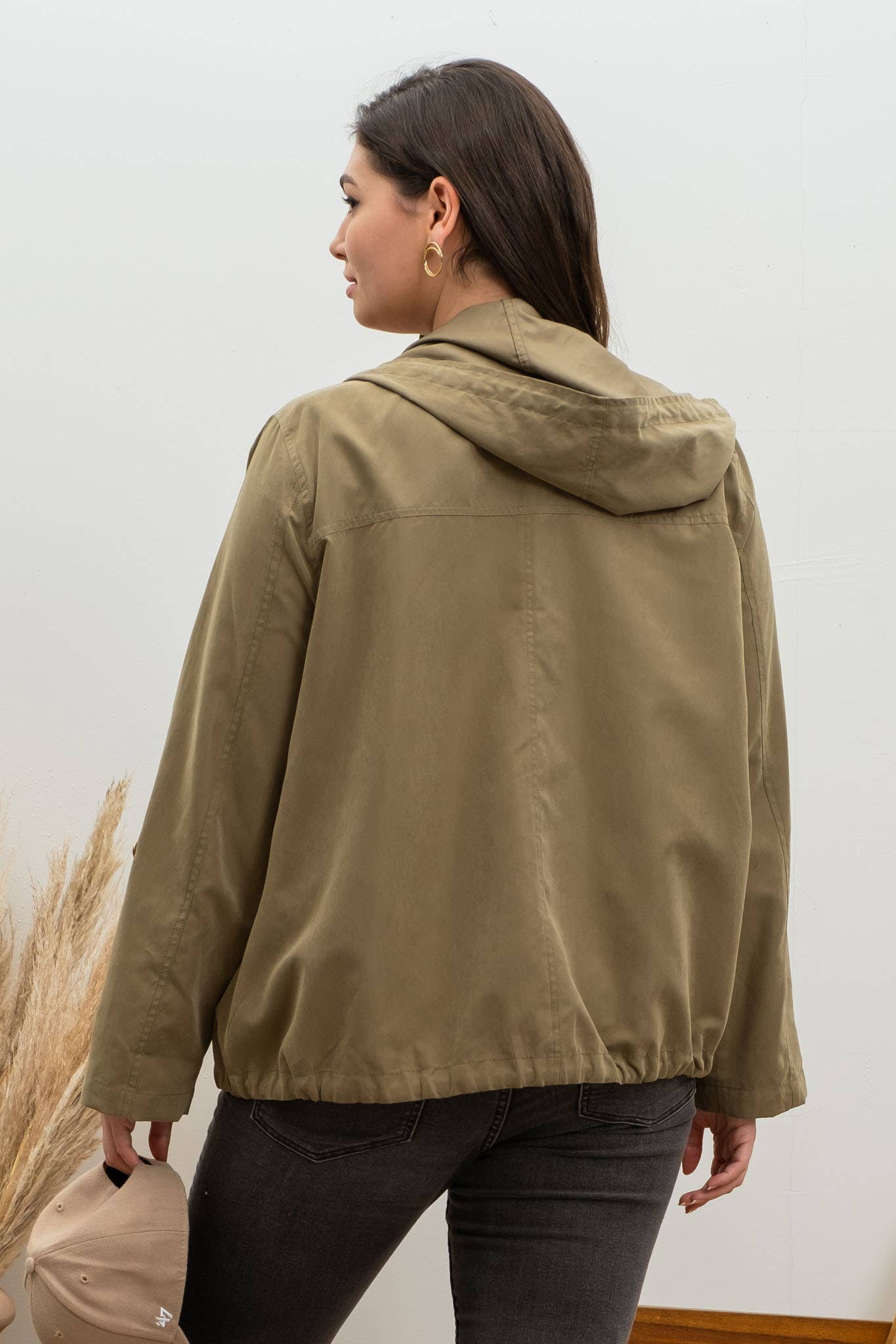 PLUS SNAP BUTTON ZIP UP HOODED JACKET