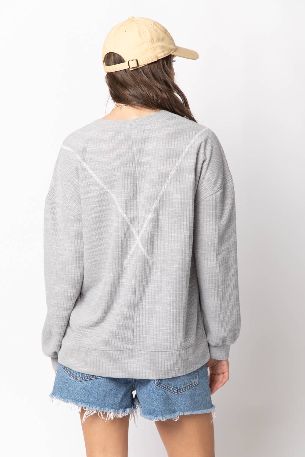 VERY J - NT10897-Ribbed Knit V Stitch Top