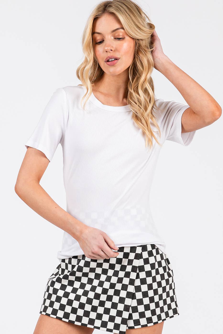 RIBBED ROUND NECK SHORT SLEEVE BASIC CLASSIC TEE
