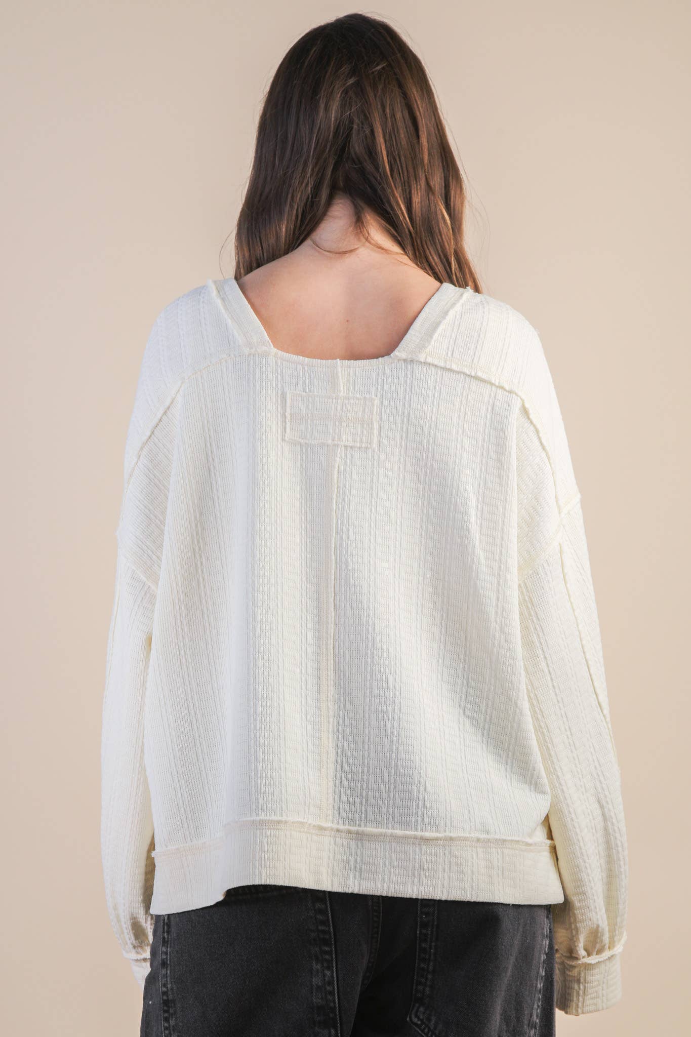 VERY J - NT12413-Raw Edge Detail Oversized Textured Knit Top