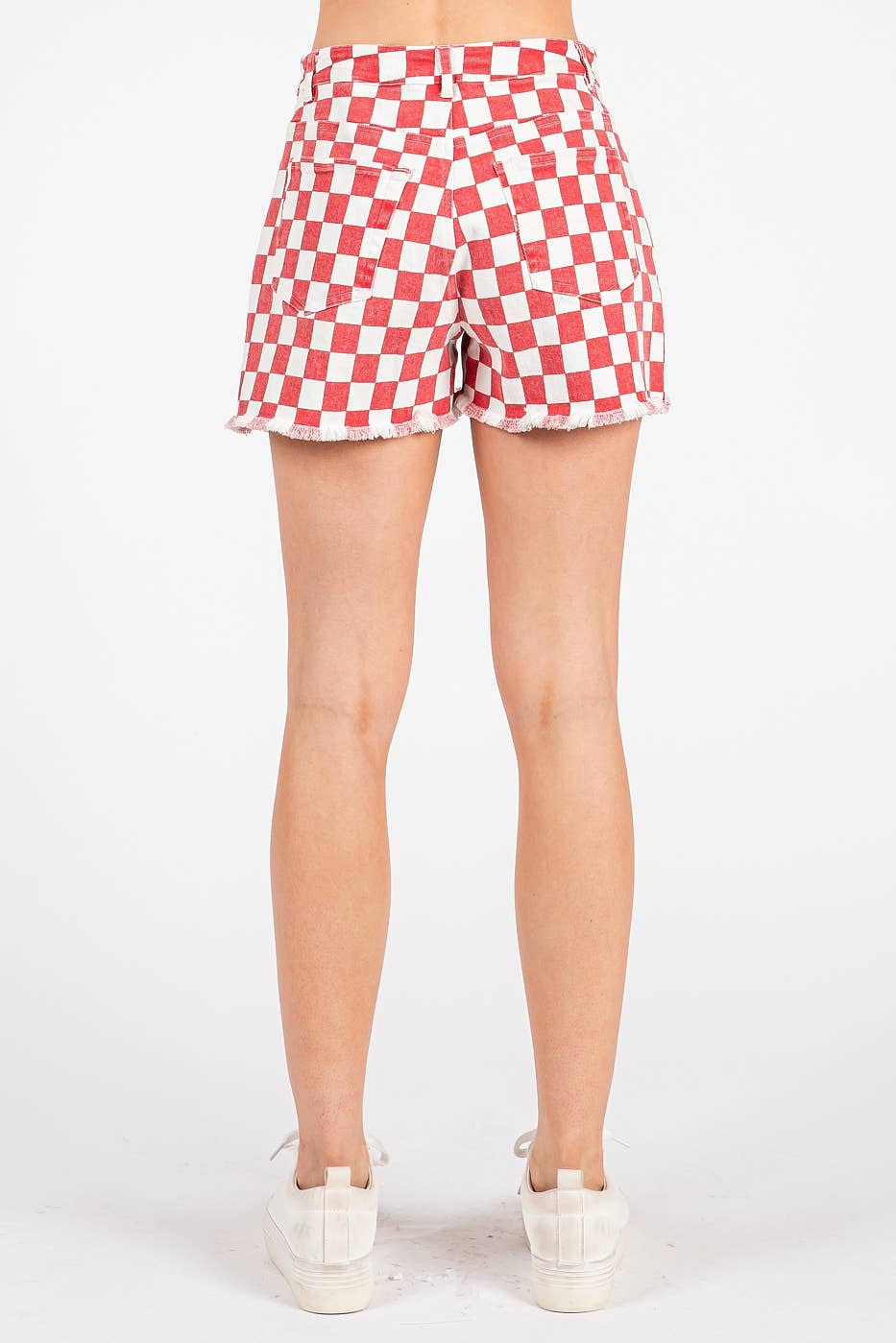 GAME DAY CHECKERED FRAYED HEM CASUAL SHORTS