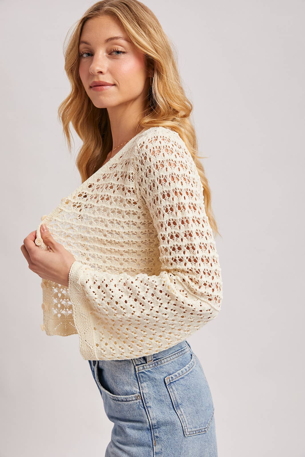 Bluivy - BUTTON DOWN OPEN-KNIT CROCHET CARDIGAN