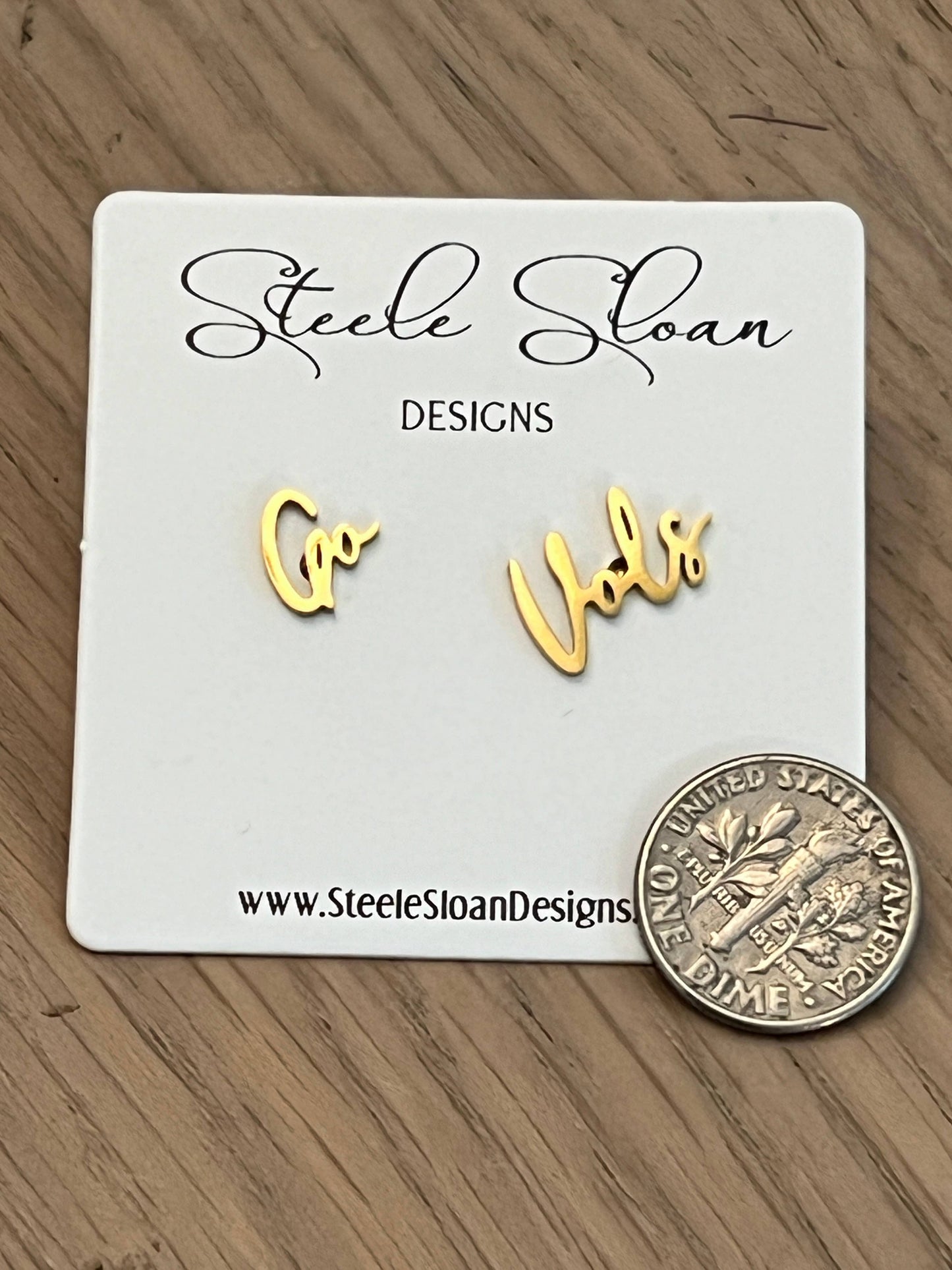 Steele Sloan Designs - Go Vols Cute Game Day Gold Stud Earrings, Tennessee Gameday