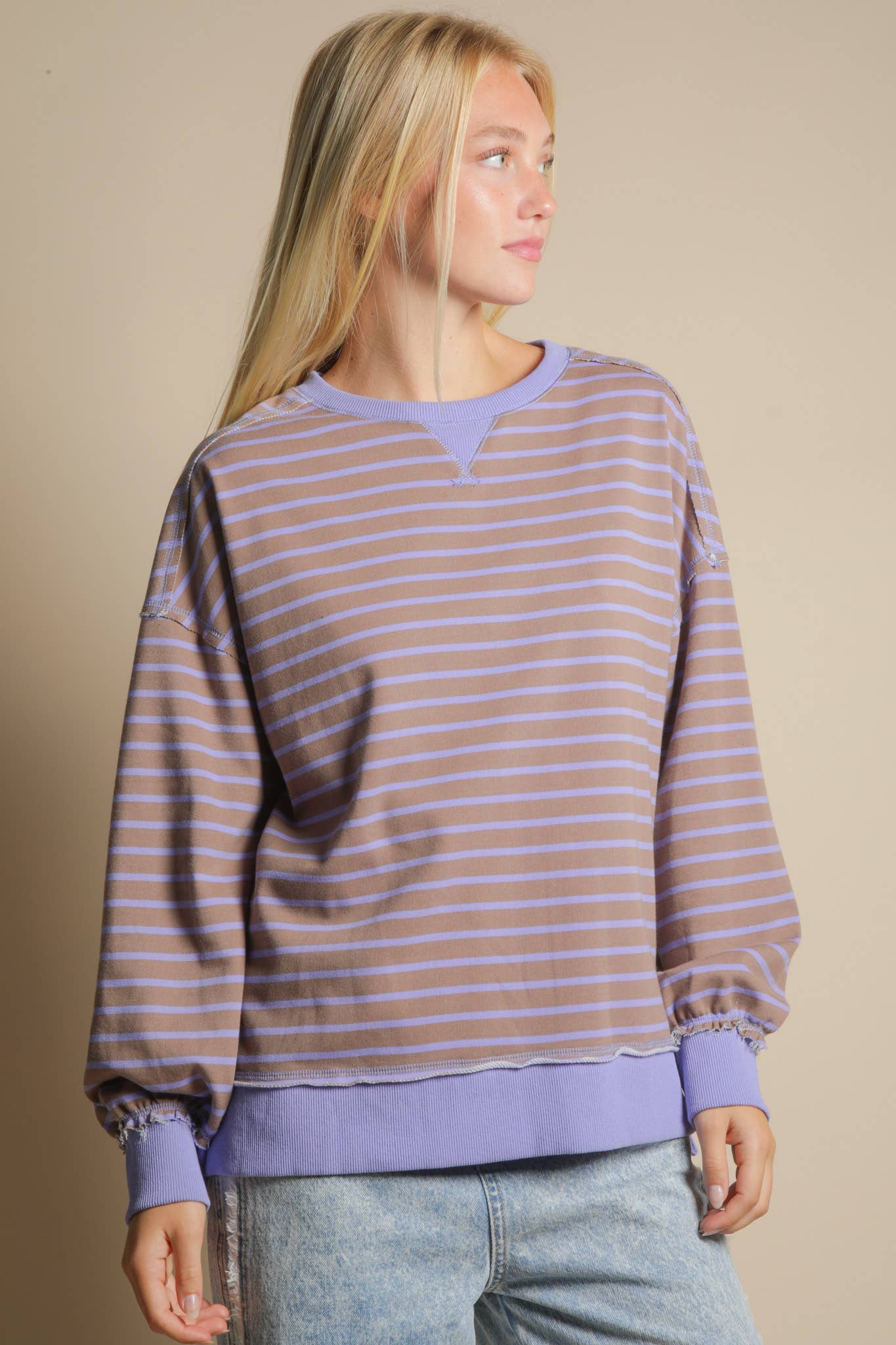 NT11927-Stripe Comfy Casual Oversized Knit Top