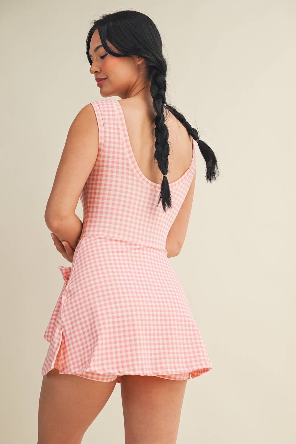 KIMBERLY C - Gingham Print Sleeveless Wrap Tie Front Dress
