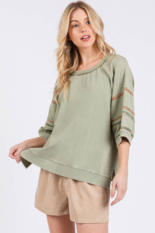 CONTRAST TRIM MINERAL WASH FRENCH TERRY TOP