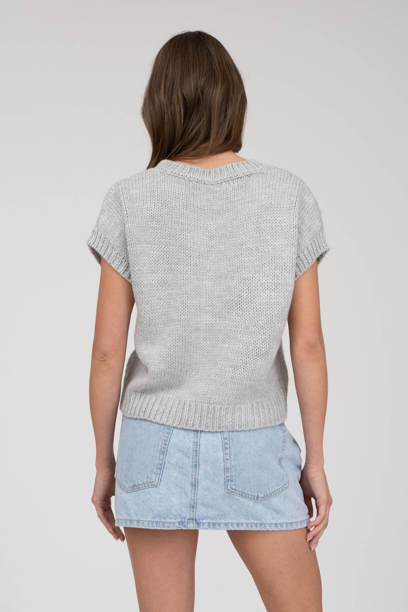 BOW DETAIL SHORT SLEEVE KNIT PULLOVER