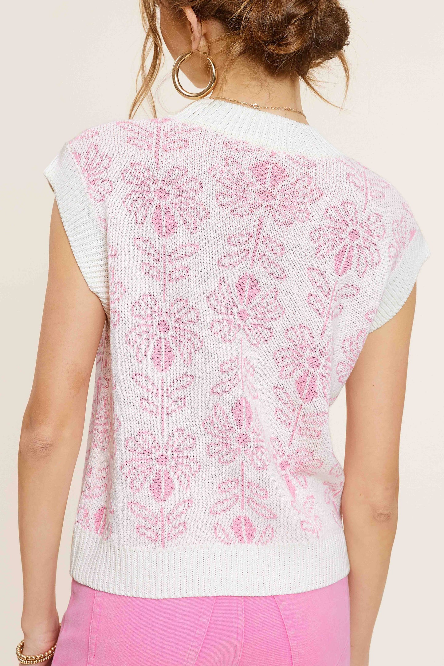MCS3587-Floral Pattern Sleeveless Sweater Vest Top