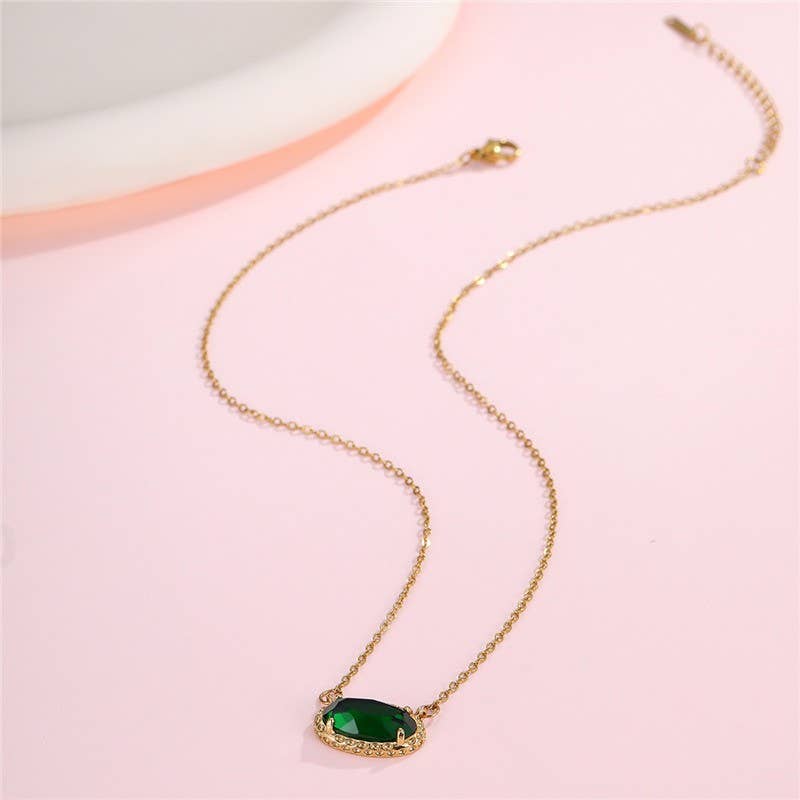 JOSSLYN by wall to wall - OVAL GEMSTONE CHARM PENDANT NECKLACE | 40NK9661