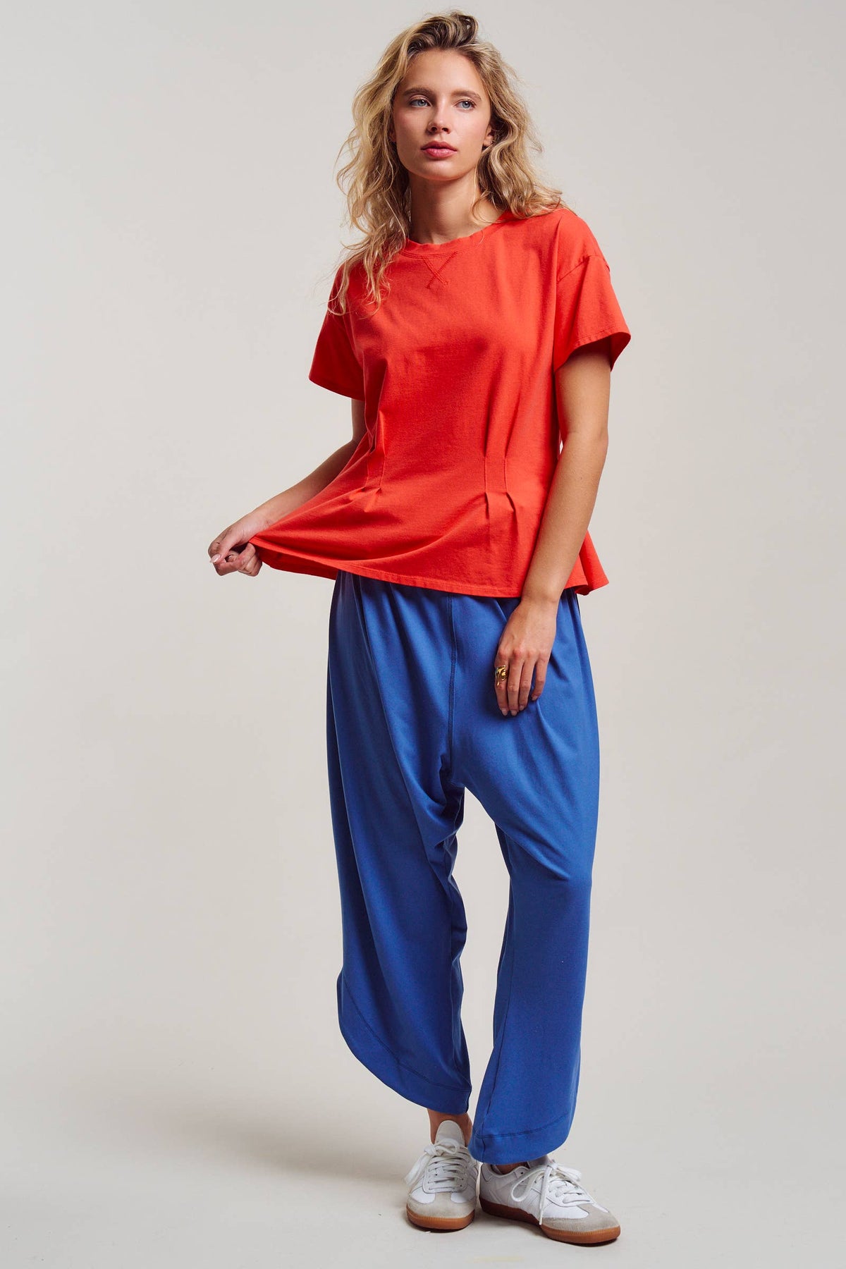 Urban Daizy - Pleated Waist Cotton Spandex Everyday Tee