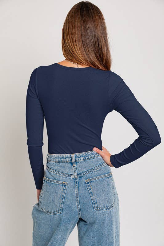 LONG SLEEVE ROUND NECK RIBBED BODYSUIT