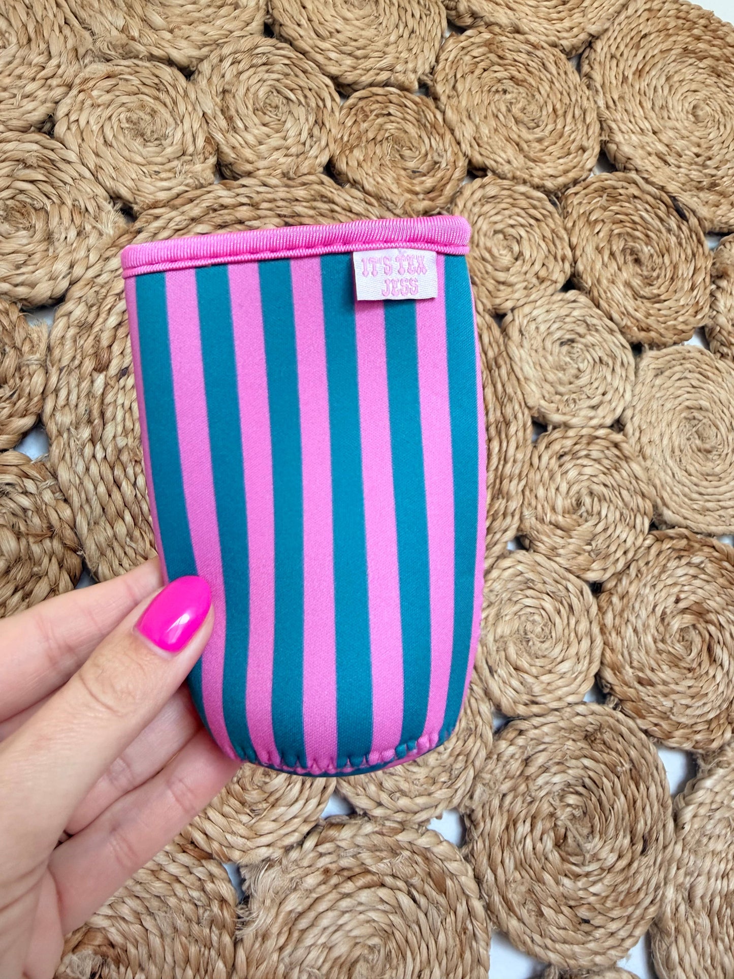 It's Tex Jess - Slim Can Sleeve-Pink and Turquoise Stripe