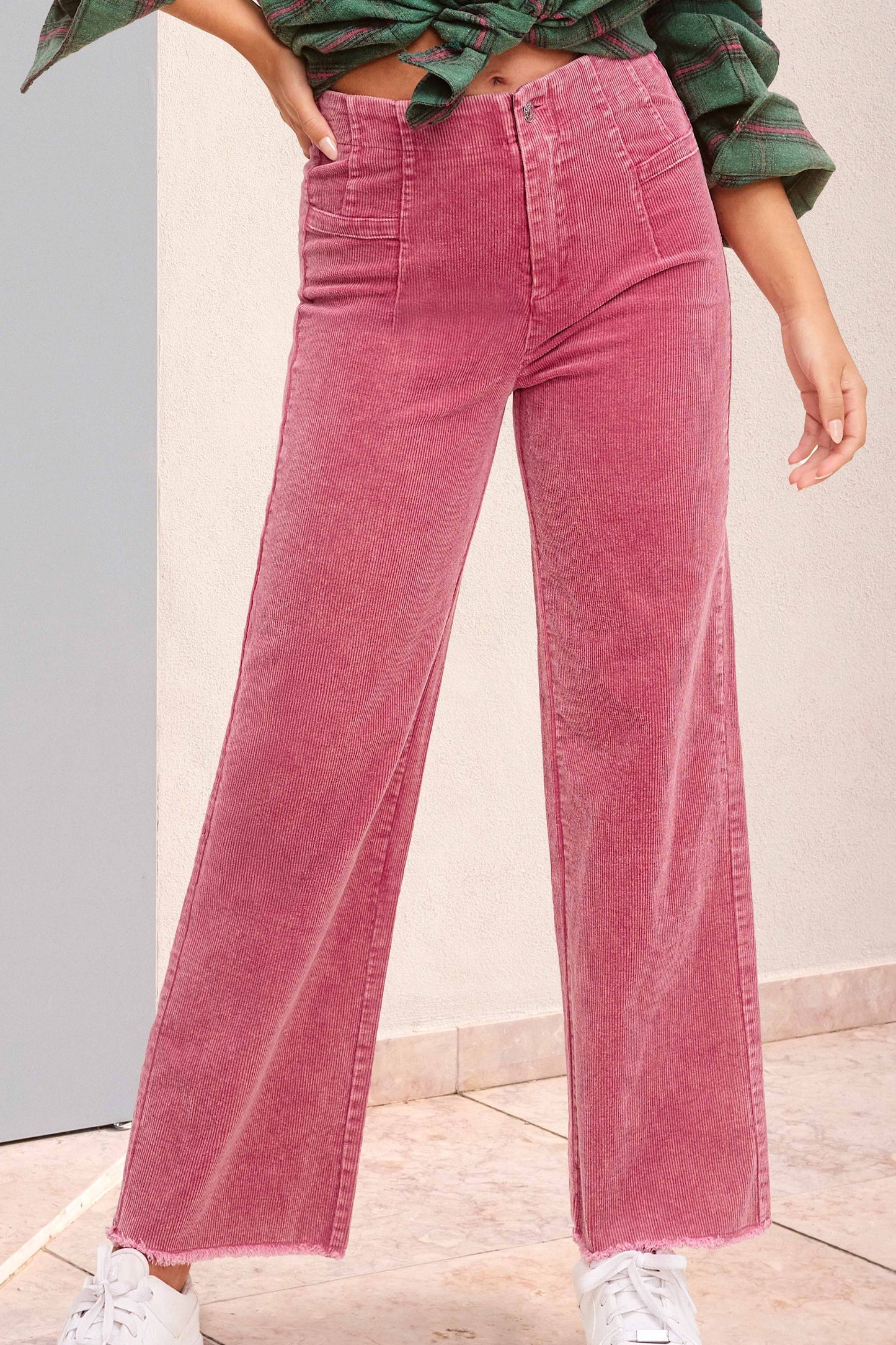 MCP4220-Mineral Washed High Waisted Wide Leg Corduroy Pants