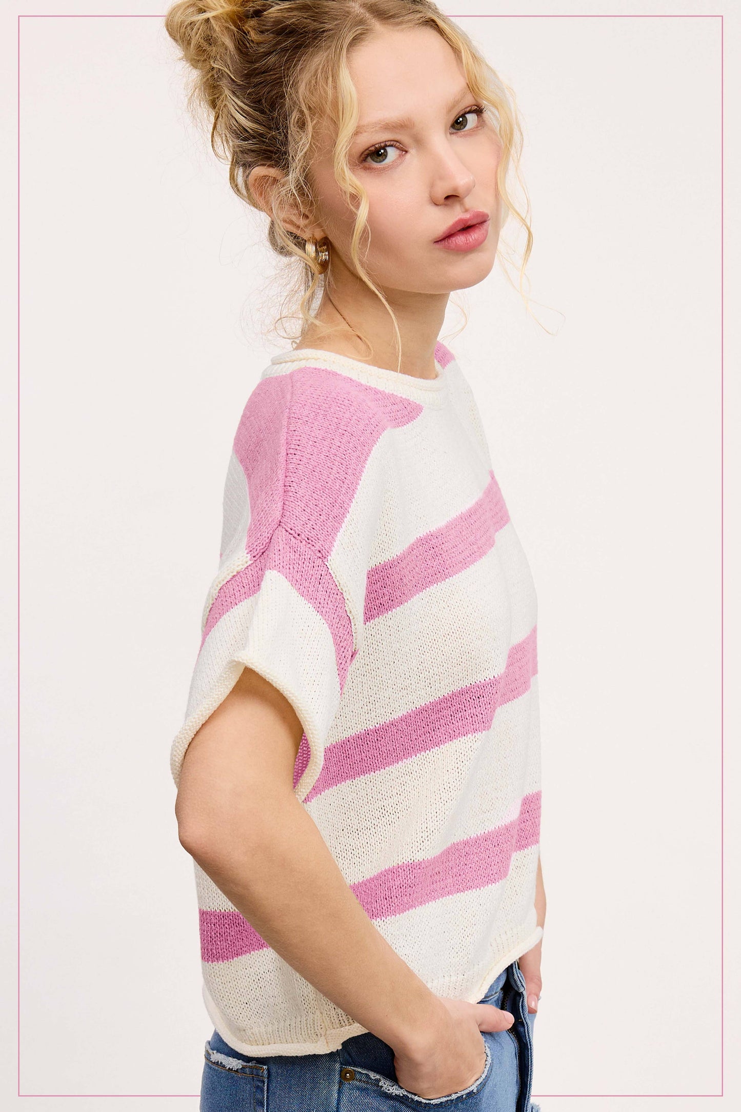 Cropped Sweater/ lightweight and striped