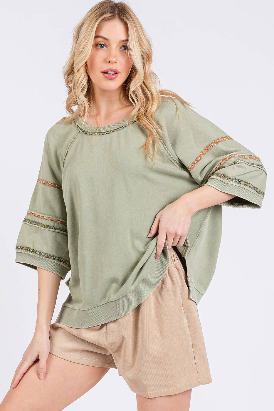 CONTRAST TRIM MINERAL WASH FRENCH TERRY TOP