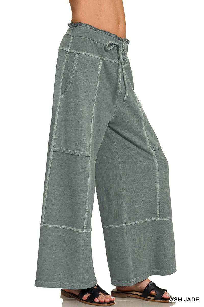 Vanilla Monkey - French Terry Washed Exposed-seam Wide Leg Pants