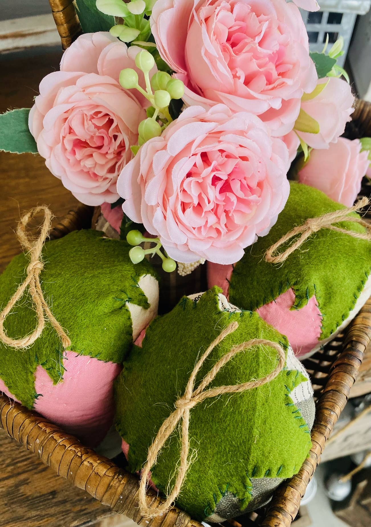 A Gnome on the Roam - Large handmade fabric vintage quilt strawberry bowl filler