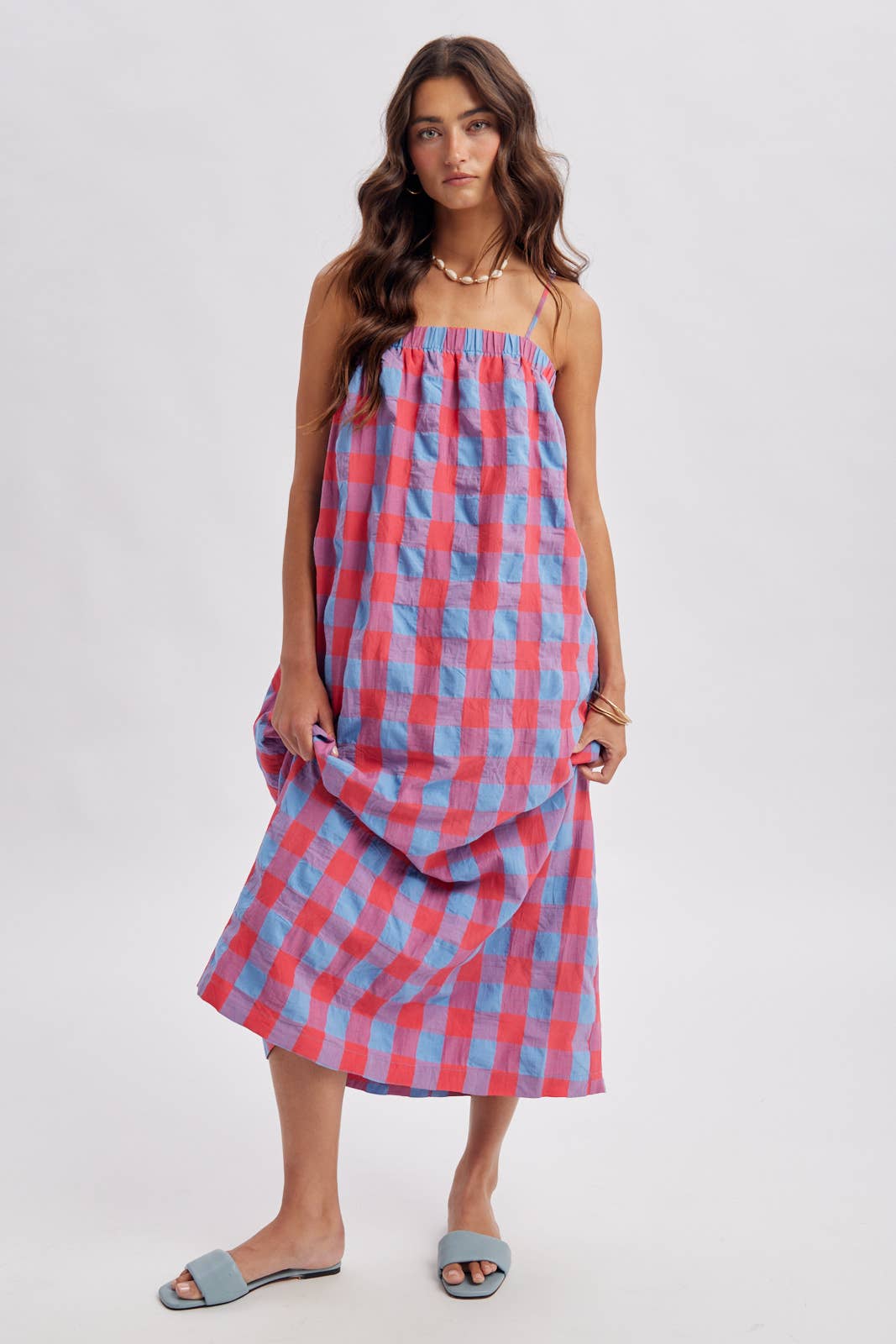 GINGHAM MIDI DRESS