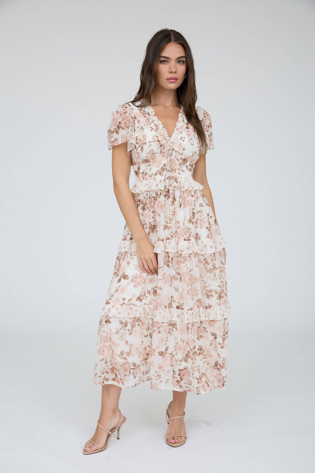 Ivory floral ruffle dress