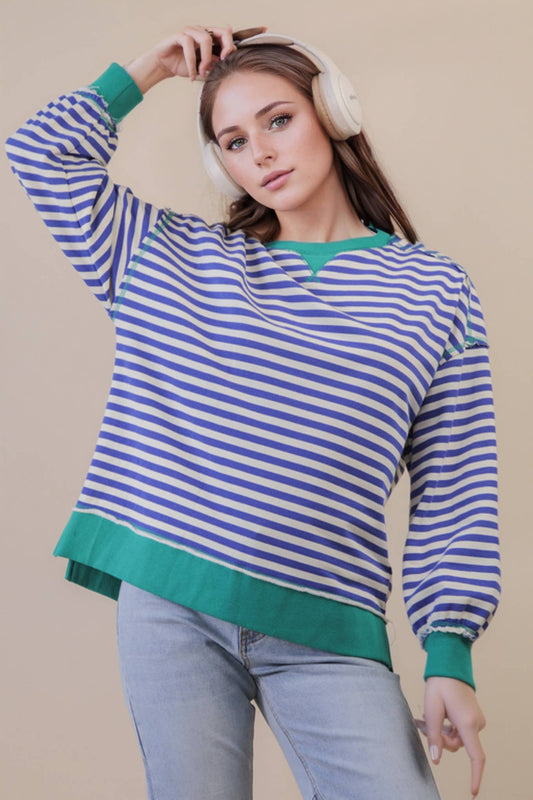 NT11927-Stripe Comfy Casual Oversized Knit Top