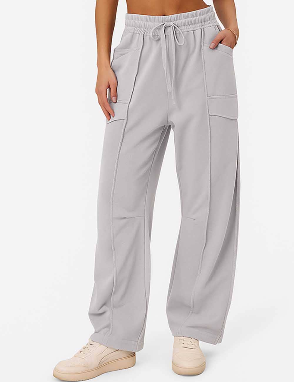 Ladies Contrast Stitching Elastic Waist Drawstring Barrel Pants