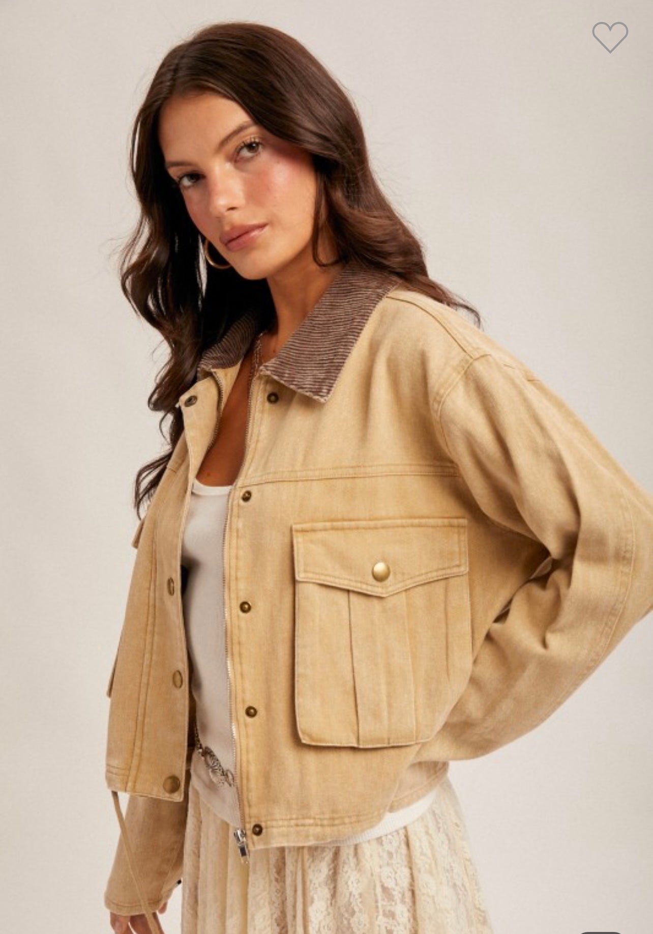 Corduroy collar twill jacket