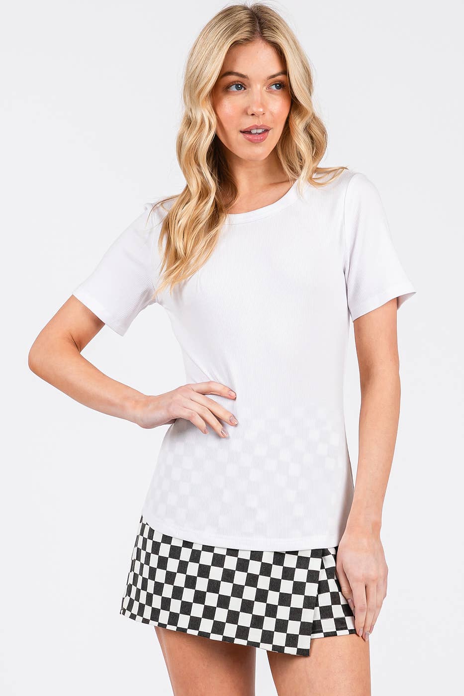 RIBBED ROUND NECK SHORT SLEEVE BASIC CLASSIC TEE