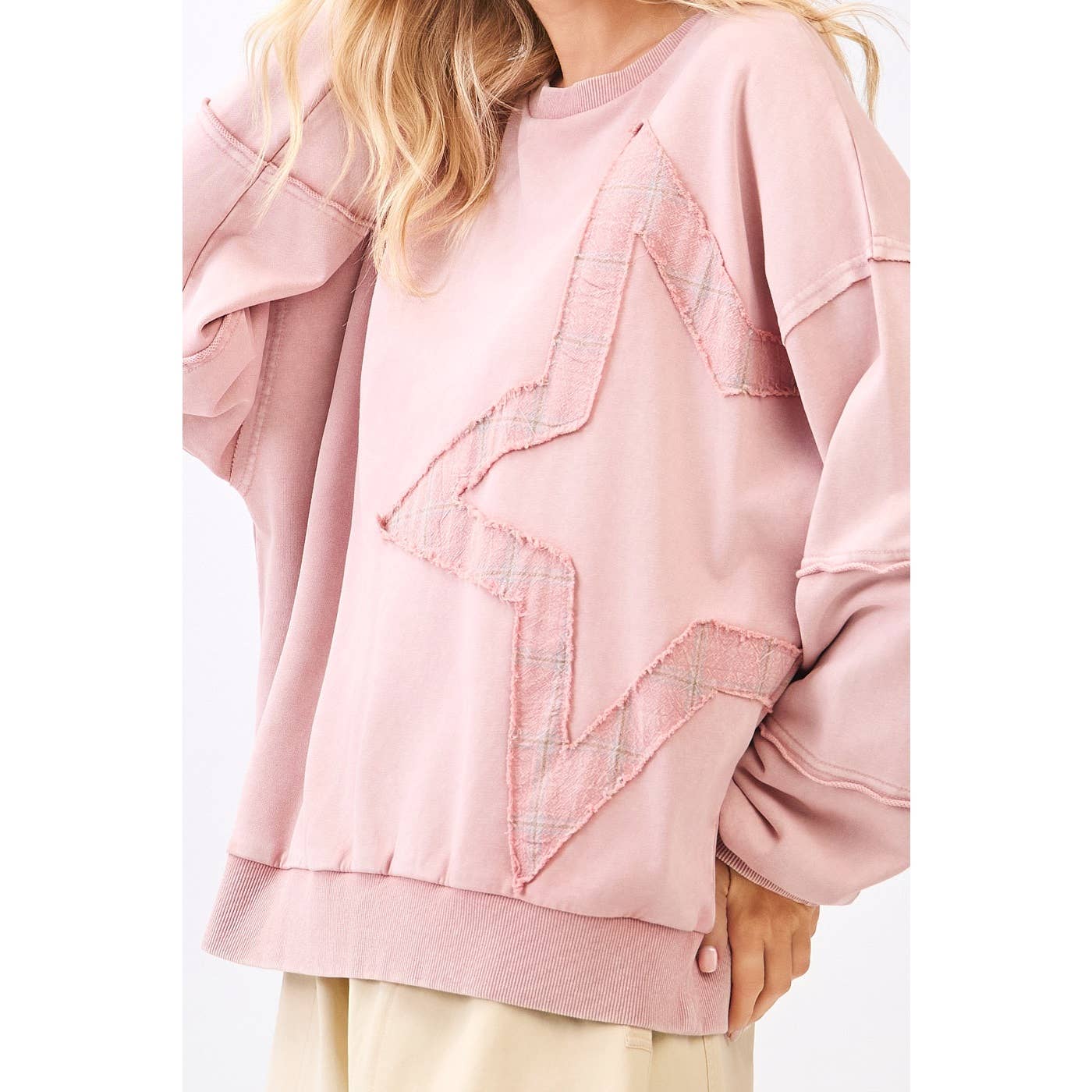 mittoshop - STAR PATCHWORK MINERAL WASH LONG SLEEVE SWEATSHIRT