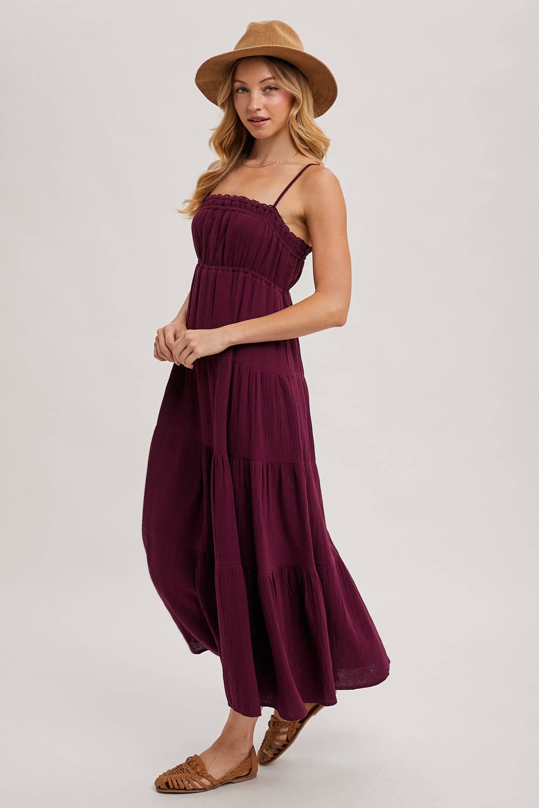 SMOCKED RUFFLE TRIM TIERED MAXI SUNDRES