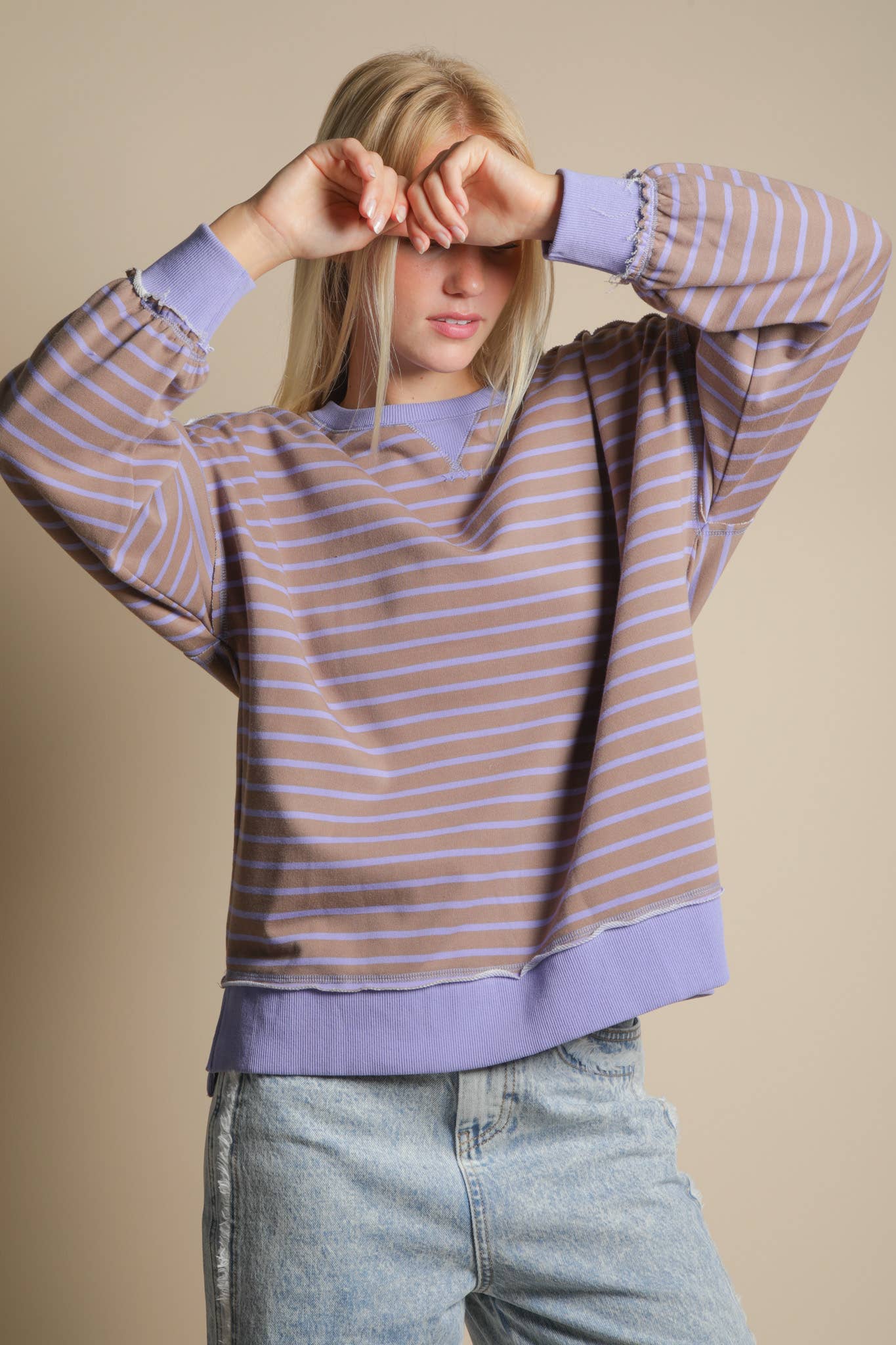 NT11927-Stripe Comfy Casual Oversized Knit Top