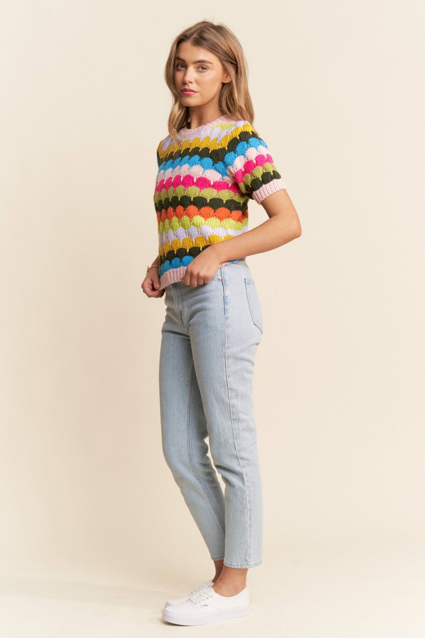 J.NNA - Multicolor Fish Scales Pattern Knit Sweater Top