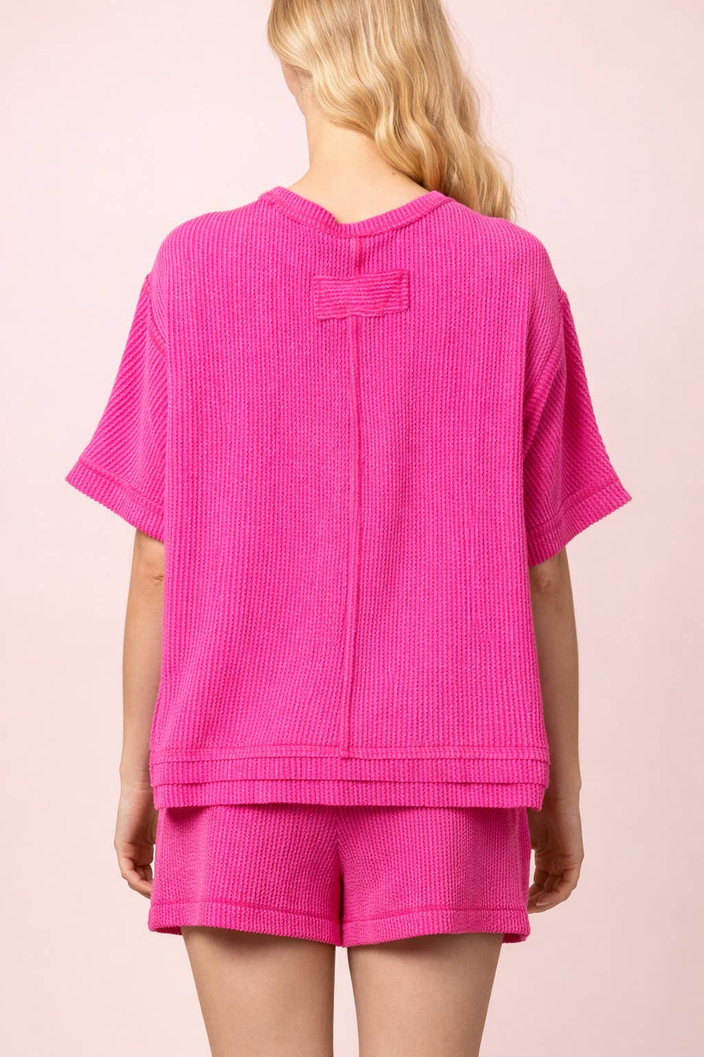 VERY J - NT12686SET-Ribbed Knit Comfy Top & Shorts Set