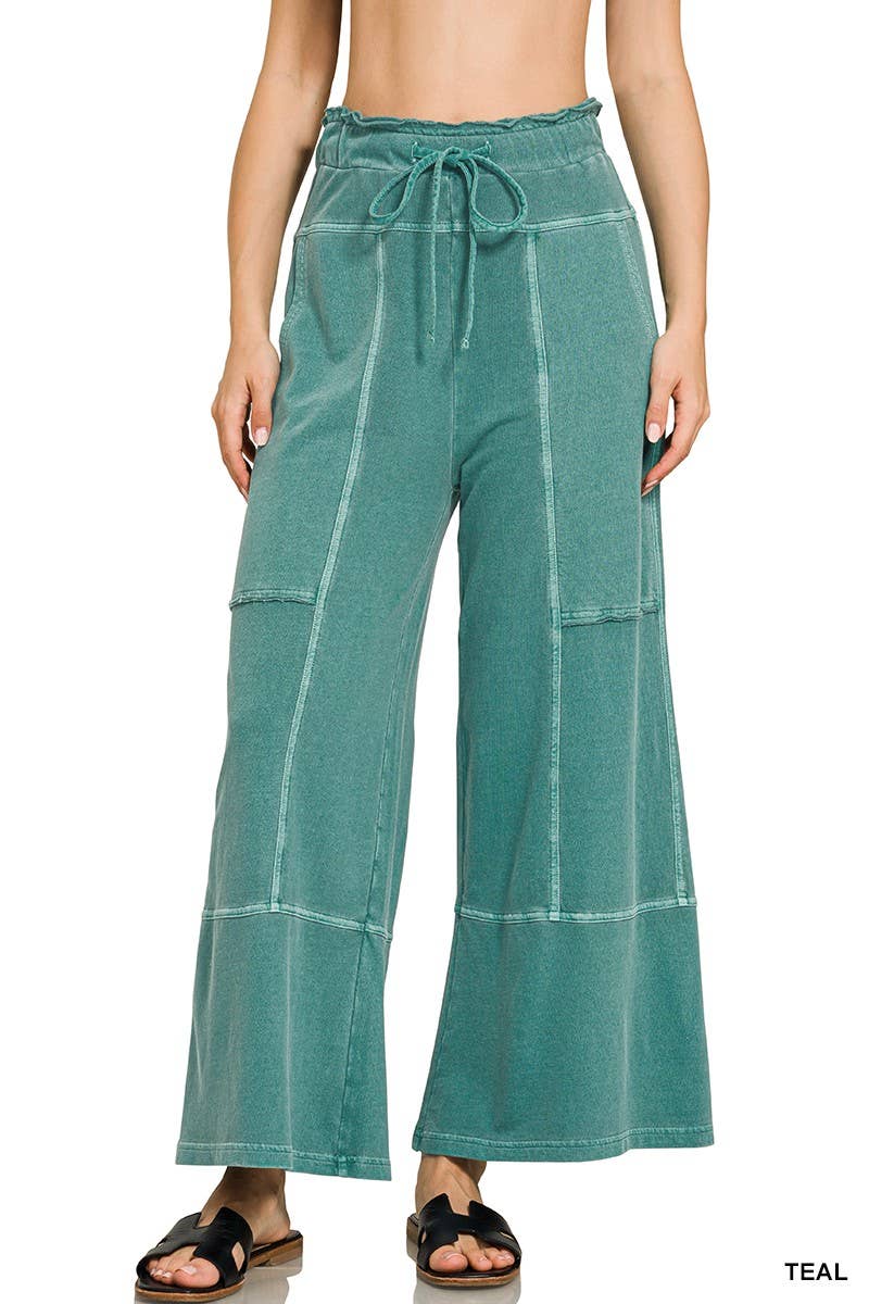 Vanilla Monkey - French Terry Washed Exposed-seam Wide Leg Pants