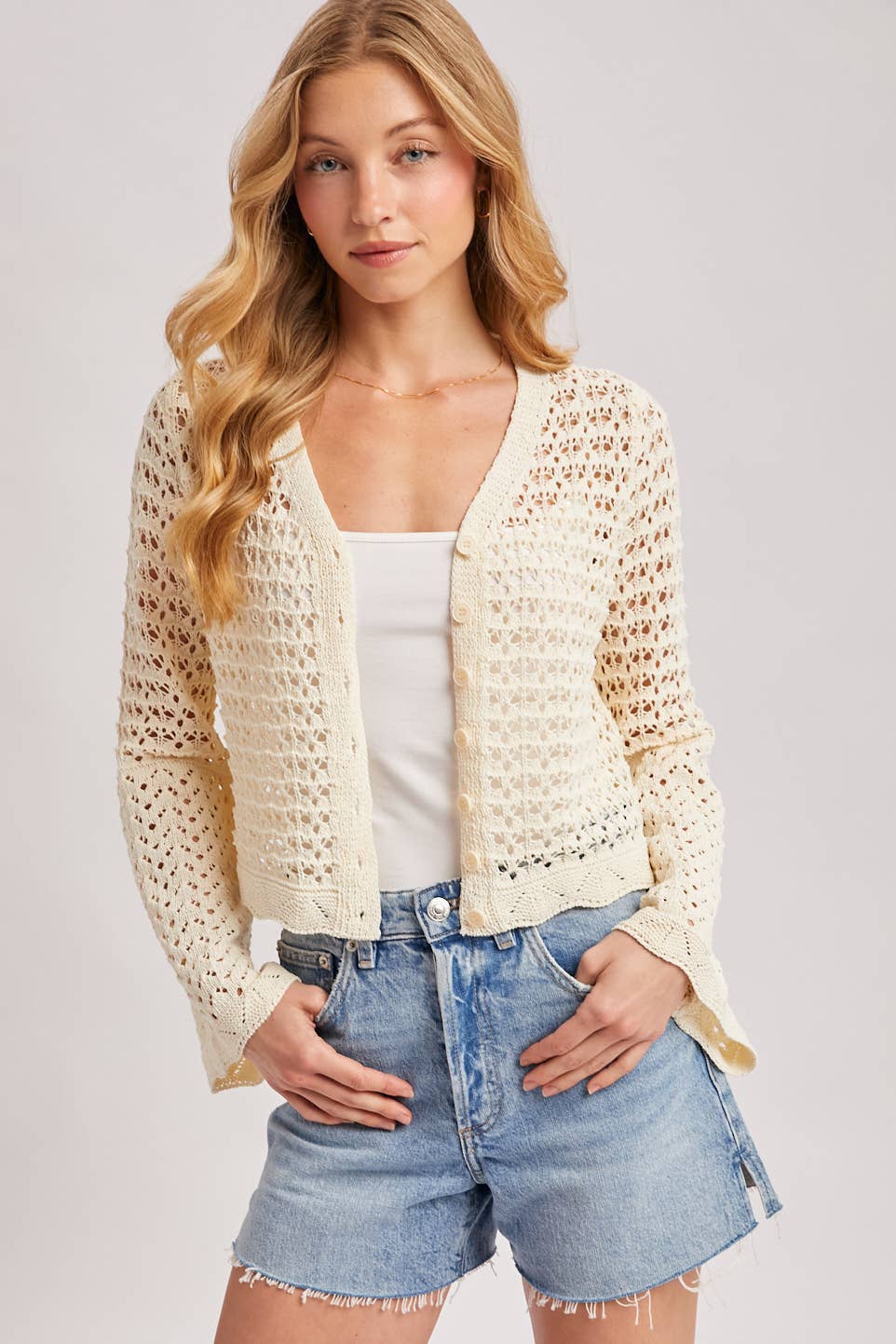 Bluivy - BUTTON DOWN OPEN-KNIT CROCHET CARDIGAN