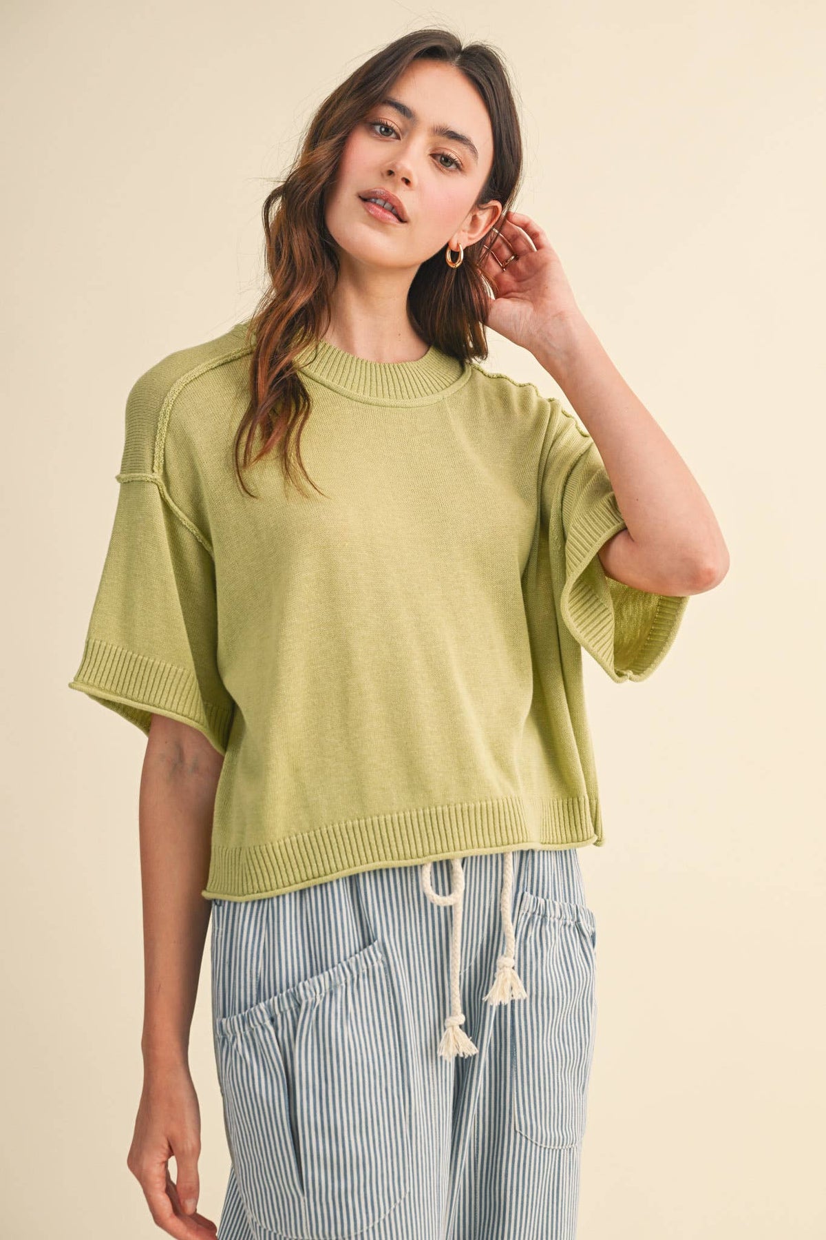 pineapple color short sleeve sweater