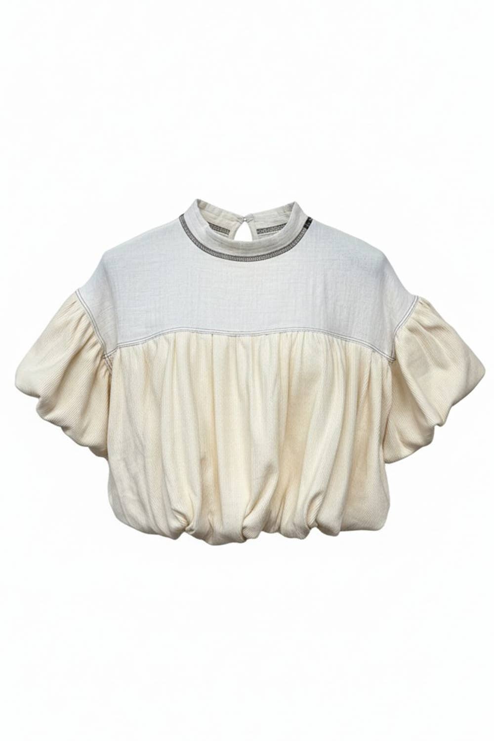 BUCKETLIST INC - T2965 Ruffle Sleeve & Hem Contrast Detail Crop Top