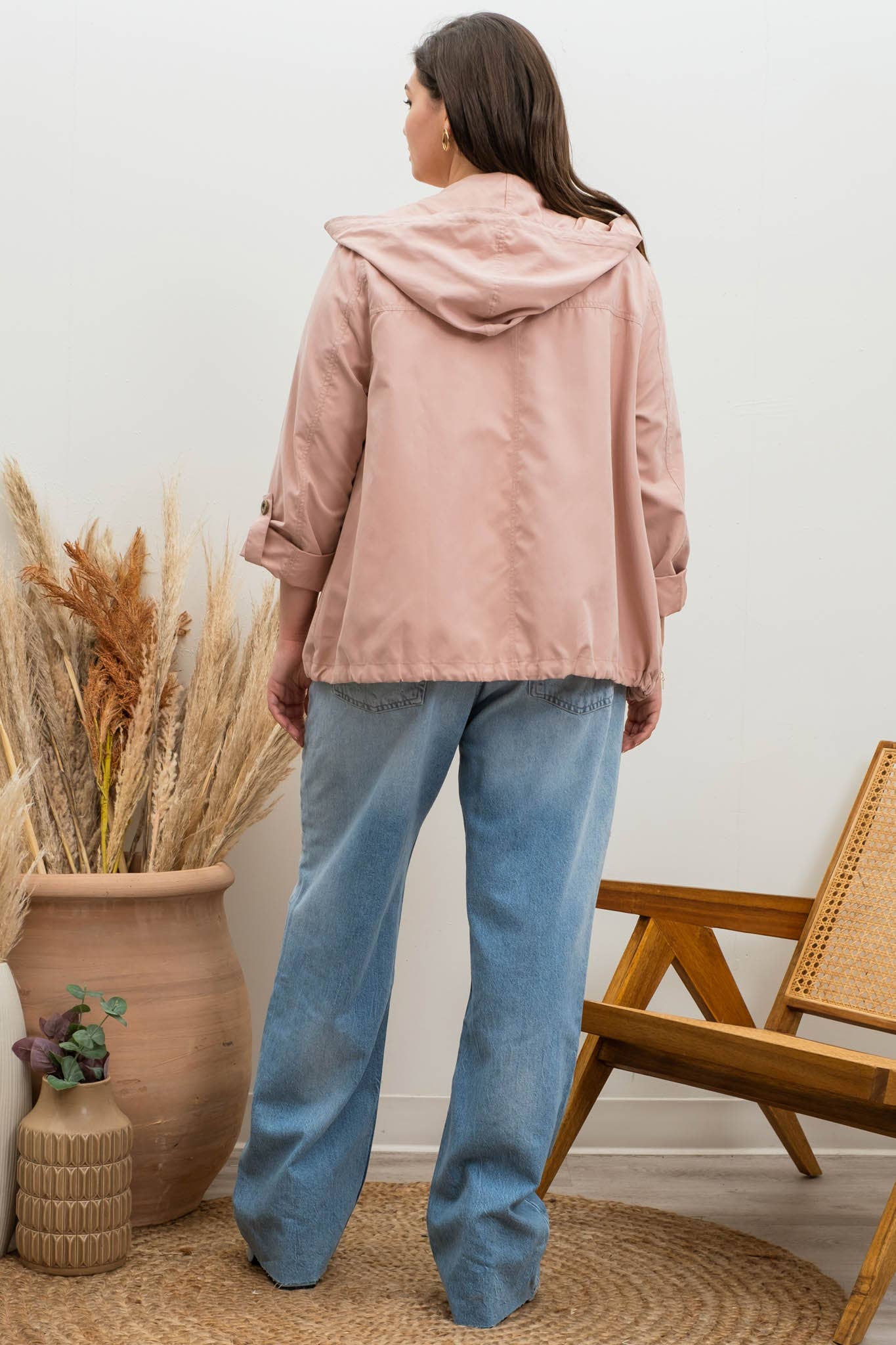 PLUS SNAP BUTTON ZIP UP HOODED JACKET