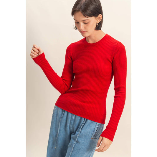 Ribbed Long Sleeve Knit Top