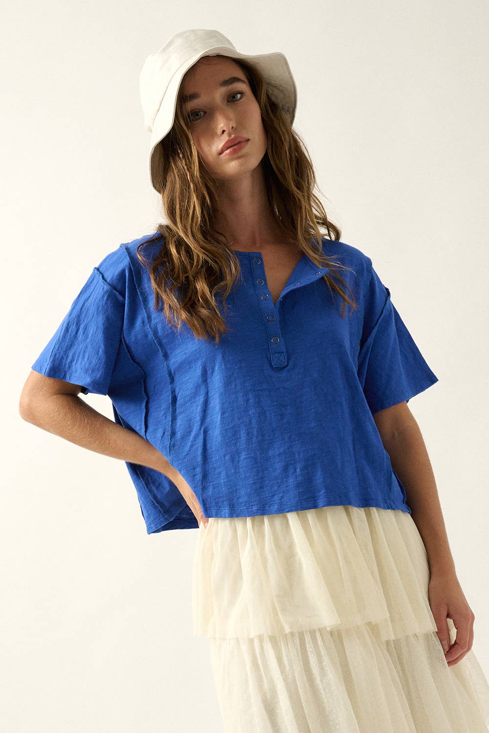 Easy Fit Mineral-Wash Exposed Seam Slub Knit Shirt