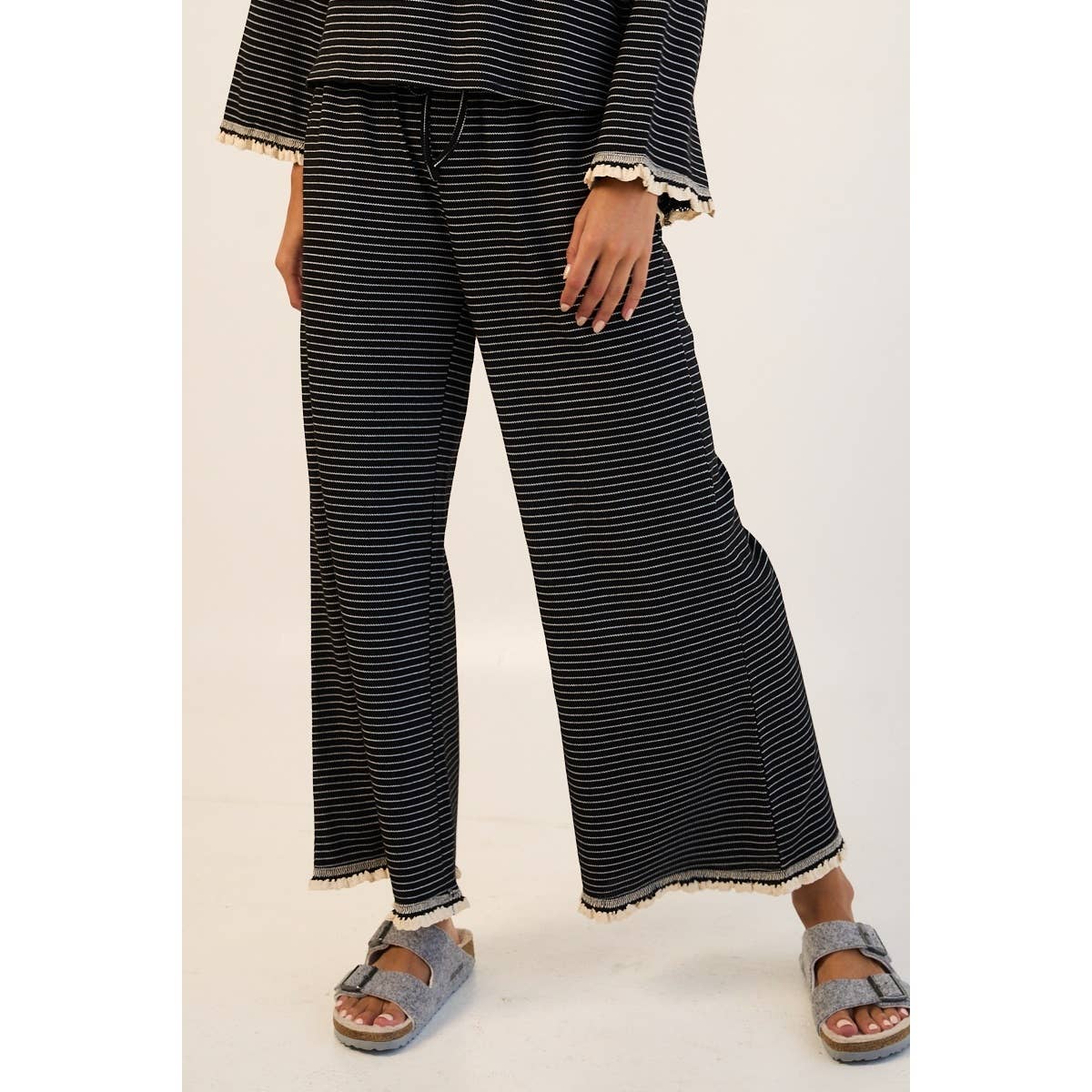 The GREii - Striped Ruffle Edge Pants