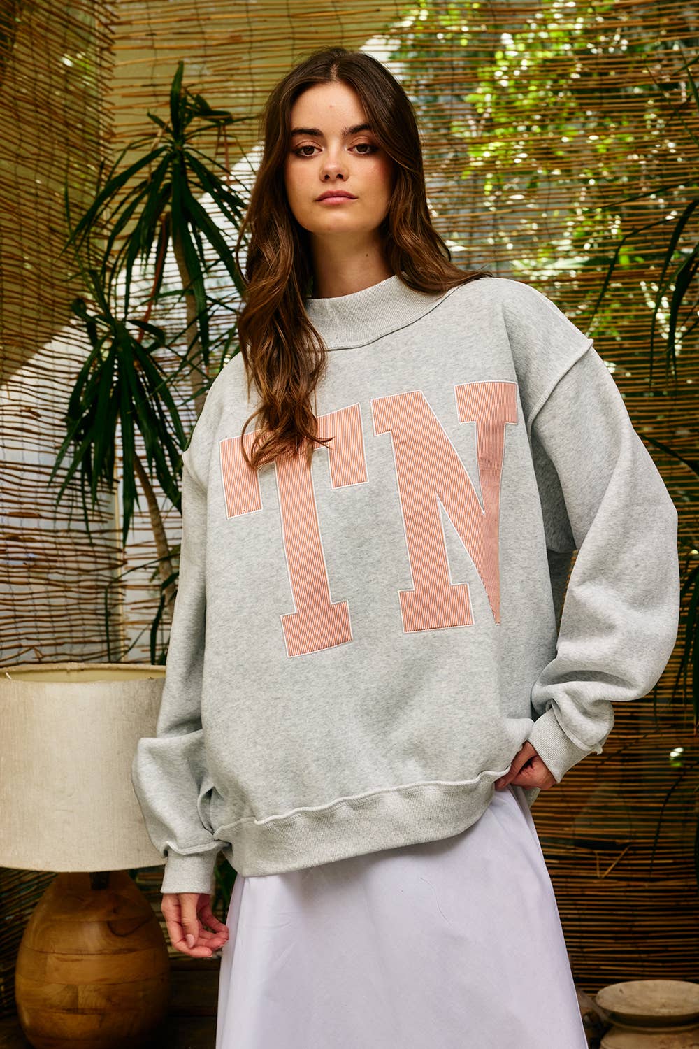 BUCKETLIST INC - IT2594E-TN Stripe Embroidered "TN" Mock Neck Sweatshirt