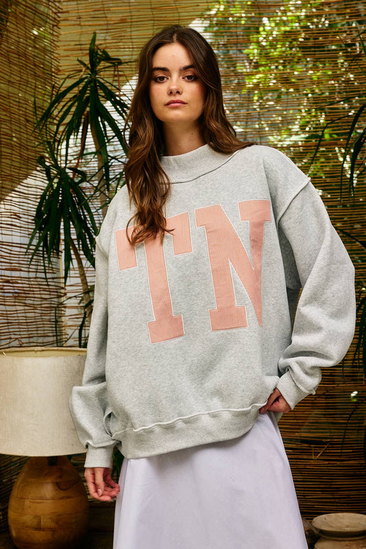 BUCKETLIST INC - IT2594E-TN Stripe Embroidered "TN" Mock Neck Sweatshirt
