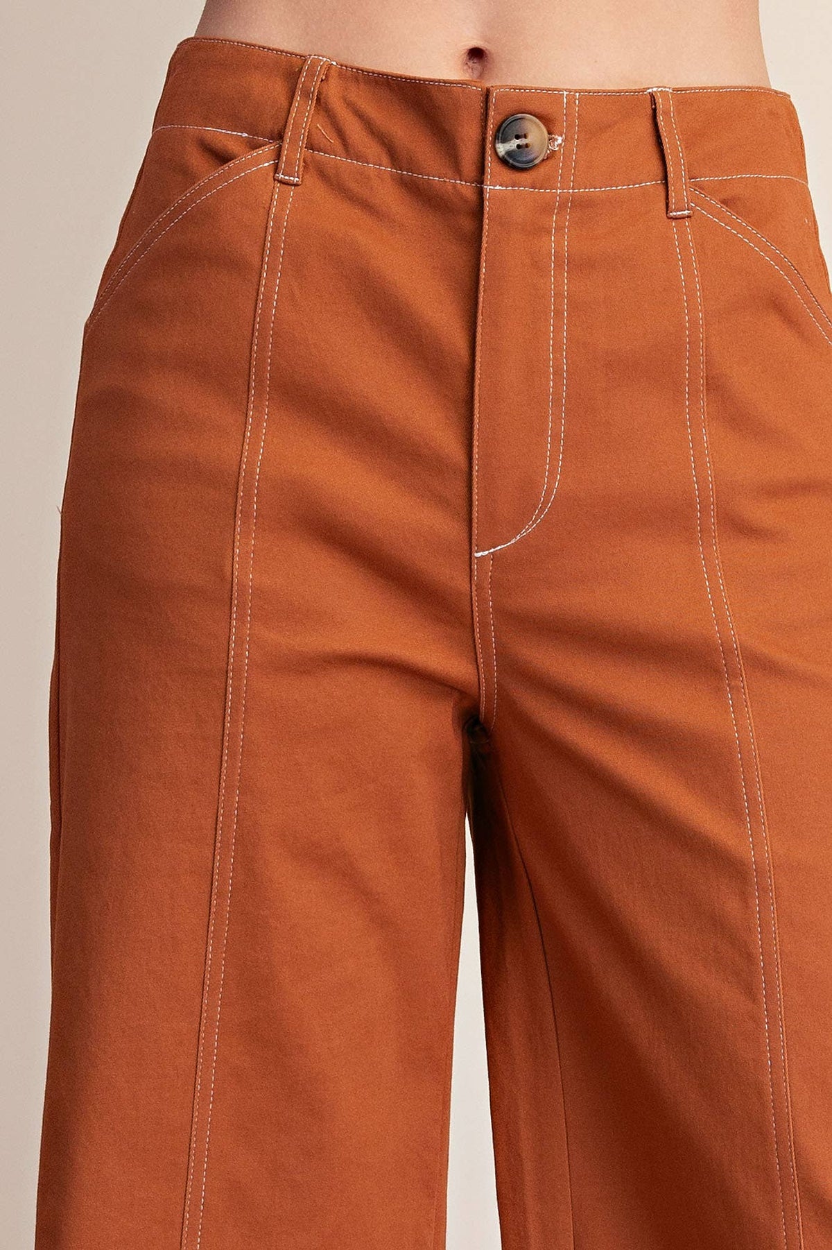 Glam - High Rise Stitch Seamed Stretch Wide Leg Pants