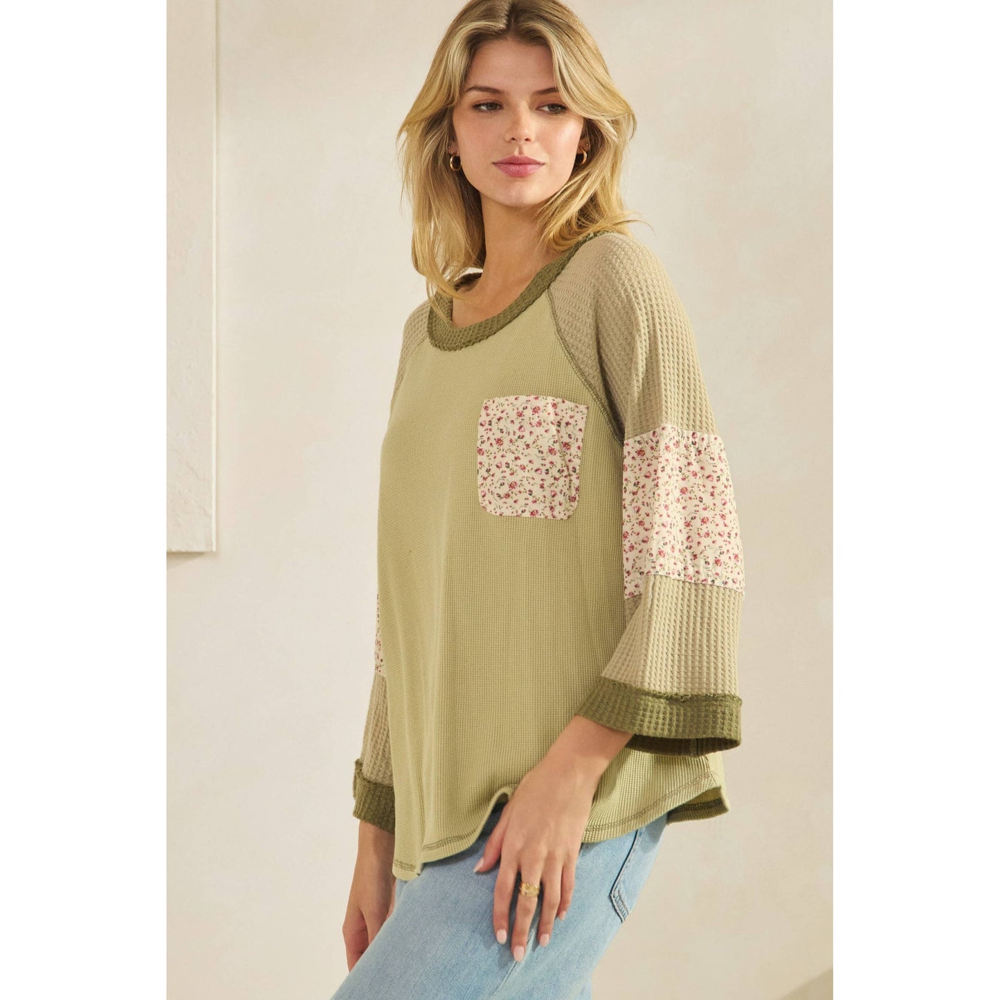 BLOSSOM PATCHWORK WAFFLE TOP (ST7886)